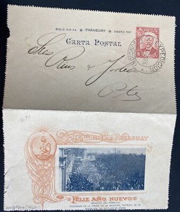 1900 Asuncion Paraguay postal Stationery postcard cover New Year greetings