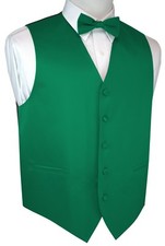 Men's Green Satin Tuxedo Vest  Bow-Tie Set. Wedding, Formal, Prom, Cruise