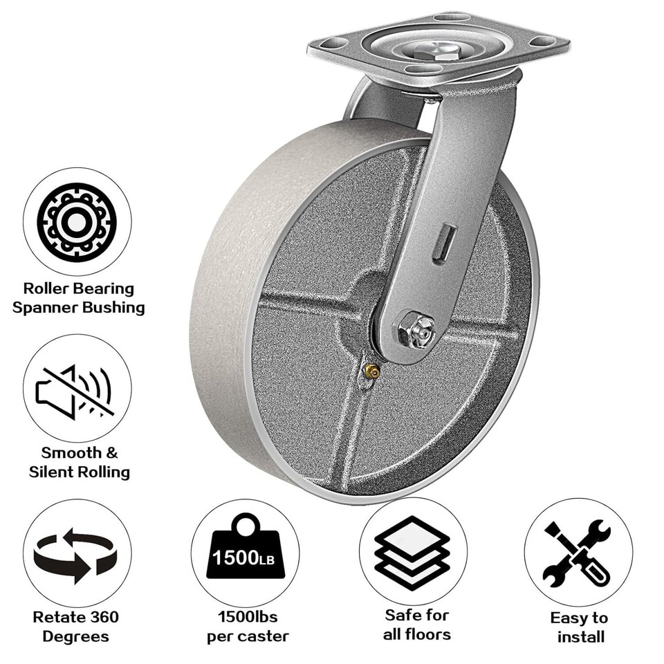 8"x2" Industrial Casters Heavy Duty casters,Cast Iron Wheel,Steel