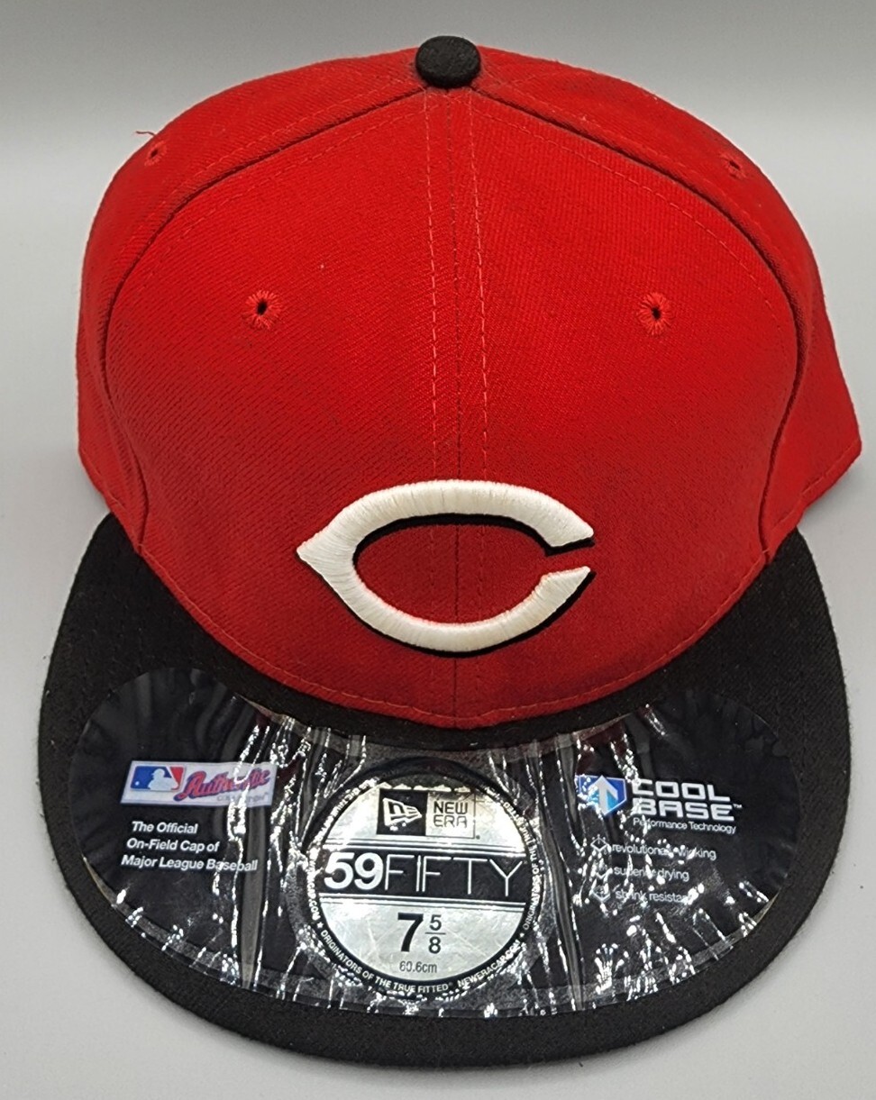 New Era MLB Cincinnati Reds 59fifty Fitted Hat Cap 7 5/8 Red Black Cool