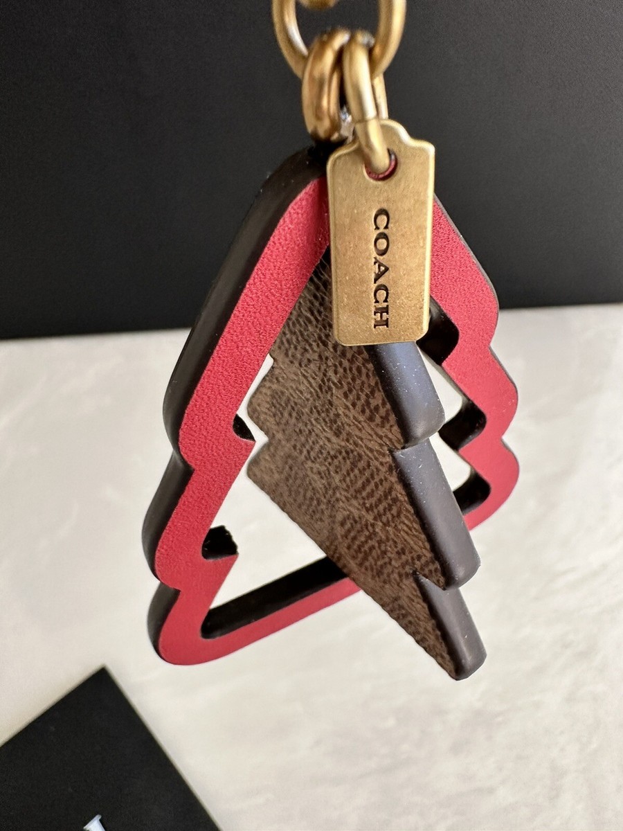 Coach Keychain Bag Charm Spinning Christmas Tree Leather 79761 for