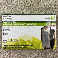 Kleen Chef White Disposable Poly Aprons FDA Approved Pack of 50 