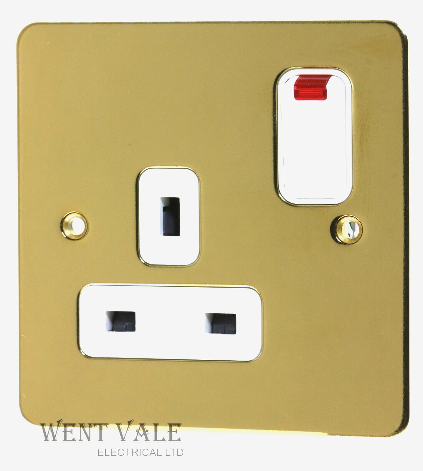 MK Edge - K14657 PBR W - 13a One Gang Single Polished Brass Socket With Neon