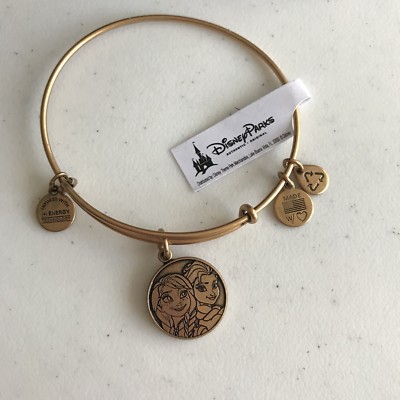 Alex Ani Frozen Charm Bangle Bracelet Disney Parks Anna Elsa Gold  RETIRED