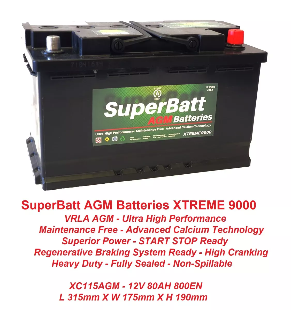 SB XC115AGM 12V 80AH 800A AGM Car Battery Fits VOLVO 31296299
