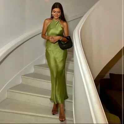 NWT Zara Satin Slip With Spaghetti Straps Midi Dress Green NWT Zara Satin Slip With Spaghetti Straps Midi Dress Green