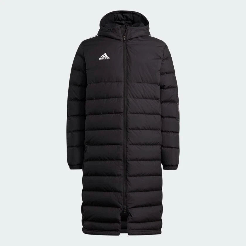 adidas Tiro 21 Long Down Hooded Winter Jacket Parka Coat Black White Warm GM5245 - Image 2 of 4