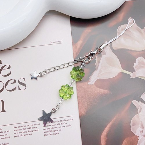Green Four-leaf Clover Beaded Keychain Summer Lucky Grass Phone Charms Girls - Picture 14 of 17