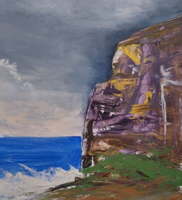 Meereslandschaft, Ölgemälde, Klippen nahe tanzender Leiste Dorset ORIGINAL, 30x40cm