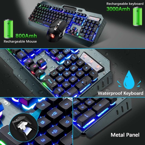 Set mouse tastiera da gioco ricaricabile sensazione meccanica LED arcobaleno - Foto 5 di 15