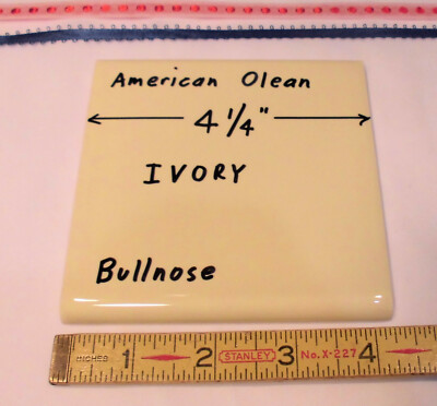 1 pc. Vintage Glossy Ceramic Bullnose Tile 4-1/4  *Ivory-Yellow* American Olean