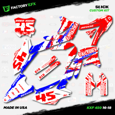 Red White Blue Slick Racing Graphics Kit fit 16-18 Kawasaki KXF450 KX450F  Decal