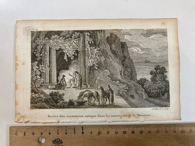 Old Engraving 1820 Montagnes de la Messenie ''Lettres sur la Moree Const/le''