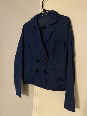 NEW EXPRESS Navy EDITOR DOUBLE BREASTED CROPPED BLAZER SZ 12