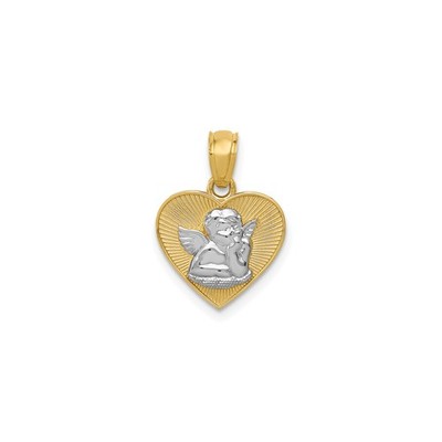 14K Gelbgold bicolor betender Schutzengel Herz Anhänger Charm 15,98mm