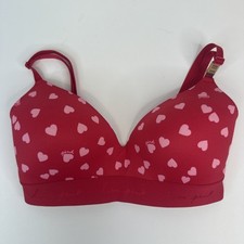 Victoria's Secret Pink Lined Wireless T-Shirt Heart Bra Love Logo Red Size 32 DD