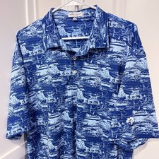 Peter Millar Summer Comfort Polo Shirt Mens XL Blue Camp Print MS22EK35S Golf