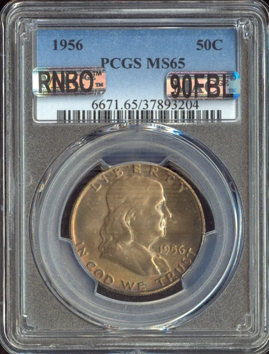 1956 FRANKLIN HALF DOLLAR PCGS MS65 MAC 90FBL & RAINBOW .