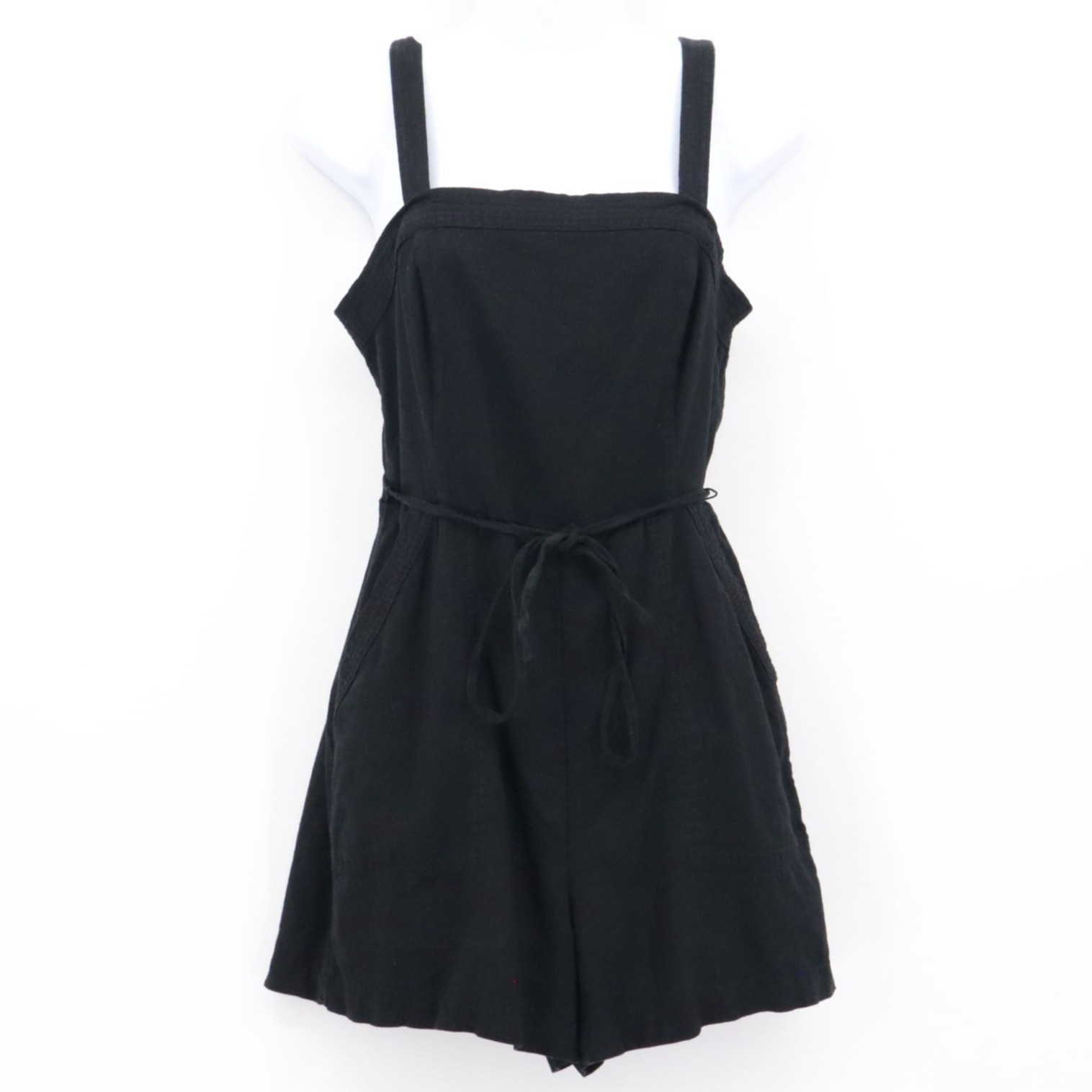 Old Navy Linen Romper Women M Black Minimalist Resort Vacation Beach Classic