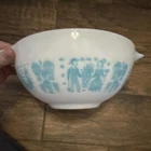PYREX 443 Butterprint Cinderella Mixing Bowl White Turquoise Glass Large