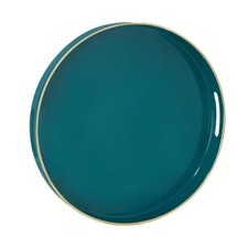 MAONAME 13" Teal Round Serving Tray with Handles - Modern Decorative