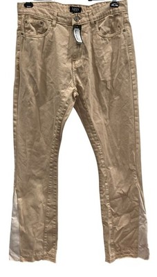 Boohoo Man Flare Jeans 34 Beige High Rise Patchwork Frayed Hem Casual Festival