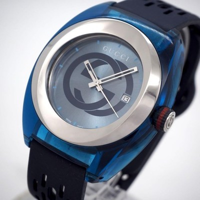 GUCCI Sync 1371 Men's Watch Blue Box Included Authentic Used