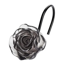 Sunlit Rose Shower Curtain Hooks, Home Decorative Flower Crystal Black