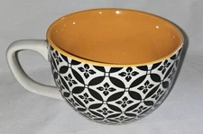 Dowan Over Sized Coffee Mug ~ Soup Mug With Handle Black  White Orange