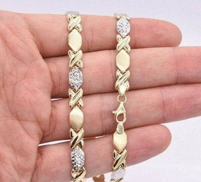 Diamantschliff Hugs and Kisses Stampato Halskette Echt 10K Gelb Weiß Gold XOXO