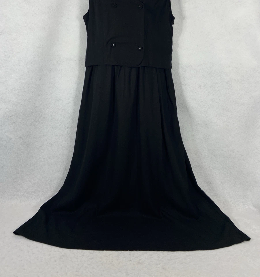 Maxi Vestido Tahari Para Mujer Mediano Negro Calce y Acampanado Doble Pecho Mezcla de Lino Nuevo Sin Etiquetas Foto 2 de 4