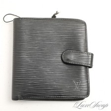 Louis Vuitton Paris Made in France Black Epi Leather Bifold Snap Clasp Wallet