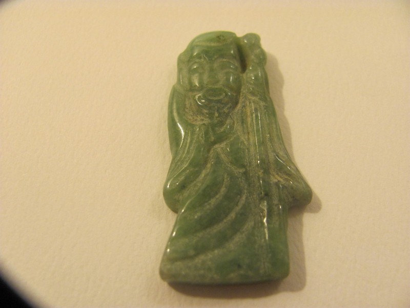 VINTAGE Green Jade Man with Staff Pendant