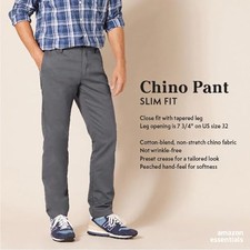 AMAZON ESSENTIALS MEN'S SLIM-FIT FLAT-FRONT CHINO PANT SIZE: 29W X 30L - NAVY