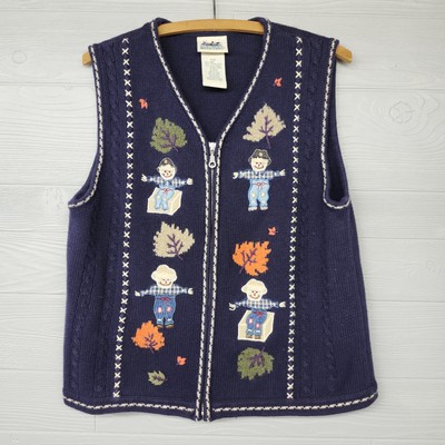 Northern Reflections Fall Scarecrow Blue Full Zip Size Sweater Vest Small 