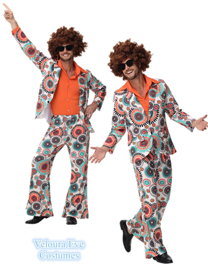 コス1970 Z-B1-3 Men's 70s Disco Costume & Afro Wig Retro Shirt Jacket