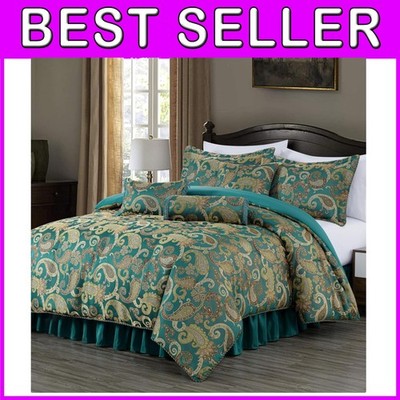 Country Rustic 7-Piece Queen Comforter Set with Paisley Jacquard Design
