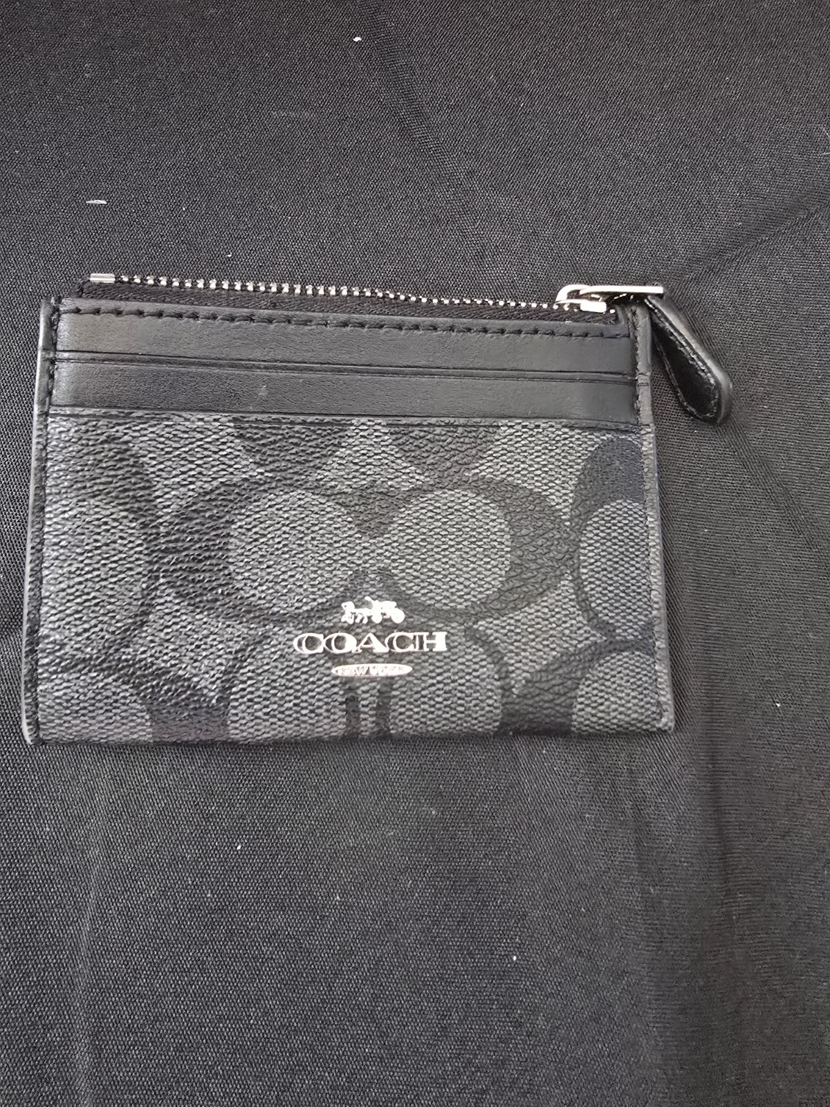 Coach Signature Monogram Card Holder Wallet Black Plastic Window Has Crack