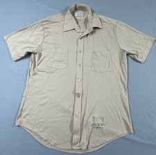 Vintage Mens 16.5 Large SEARS Perma Prest Knit Short Sleeve Shirt Poly Beige