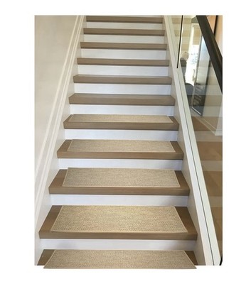 NEW Beige Natural Linen Stair Treads for Wooden Steps 15 Pcs 8'' x 30'' Peel Stick