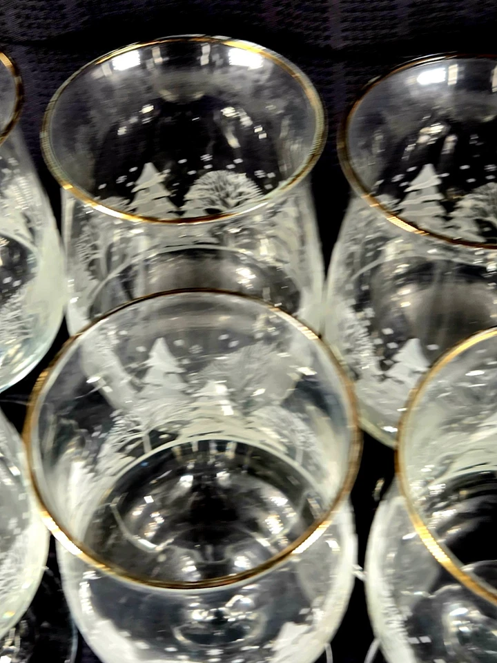 8 copas de vino Libbey Arby's Winter Wonderland vintage años 80 borde dorado 7"H Foto 4 de 4