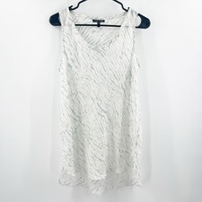 EILEEN FISHER Tank Size Small 100 Silk Blue White Watercolor Lightweight Sheer