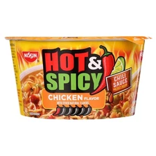 (6 pack) Nissin Foods Hot & Spicy Ramen Noodle Soup, Chicken Flavor,4.55 oz Bowl