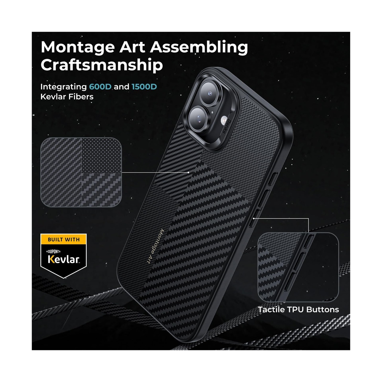 BENKS Montage ArmorPro Case for iPhone 16 Plus, Built with Dupont K... Fast Ship