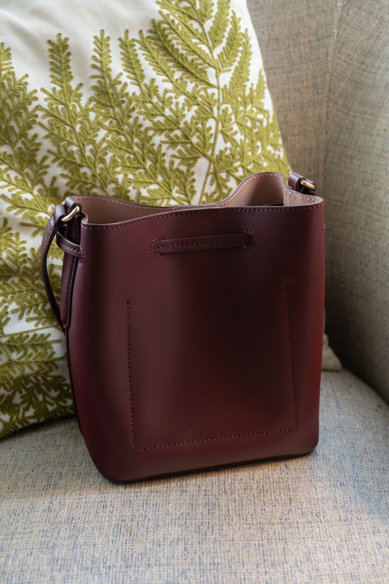 RALPH LAUREN Debby Leather Drawstring Bag Burgundy w Dust Bag 9