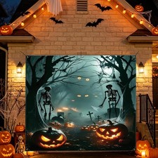 7x8 ft Halloween Garage Door Cover 7X8Ft, dark cyan-gray