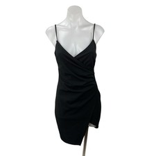 Windsor Black Sleeveless V Neck Cami Faux Wrap Tank Mini Bodycon Dress Size M