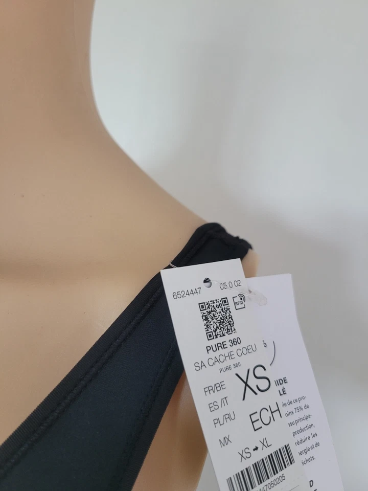 Brassière pure 360 we -care-microfibre -noir ,Taille XS ,Longueur 26cm - Photo 3/3