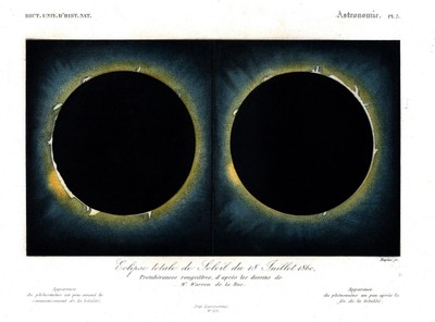 Sonnenfinsternis solar eclipse 1860 astronomy Stahlstich engraving Orbigny 1841