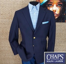 Ralph Lauren Chaps Men  s 42 R Navy Blue 3-Season Wool Blazer Brass Polo Buttons